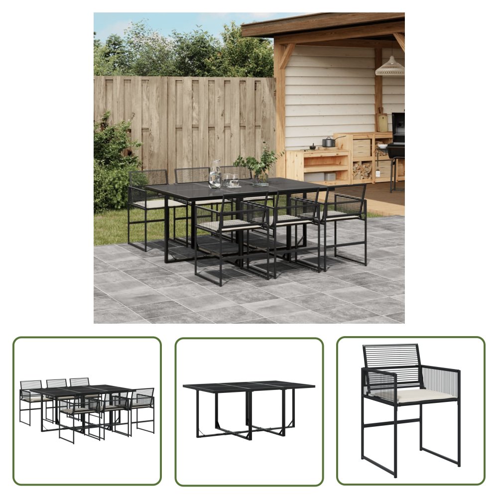 The Living Store 7-cz. zestaw mebli ogrodowych z poduszkami - czarny - polirattan - Meble Ogrodowe
