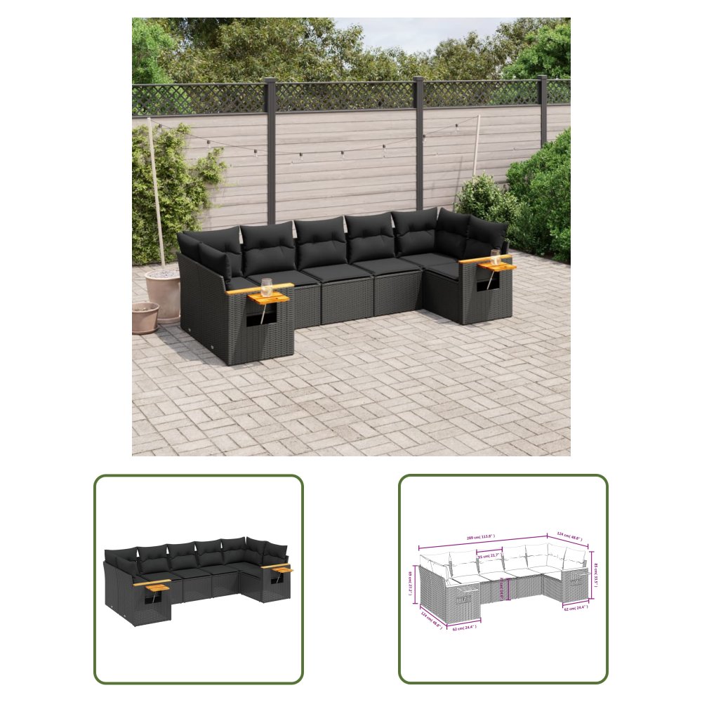 The Living Store 7-cz. zestaw wypoczynkowy do ogrodu - z poduszkami - czarny - Sofa Ogrodowa
