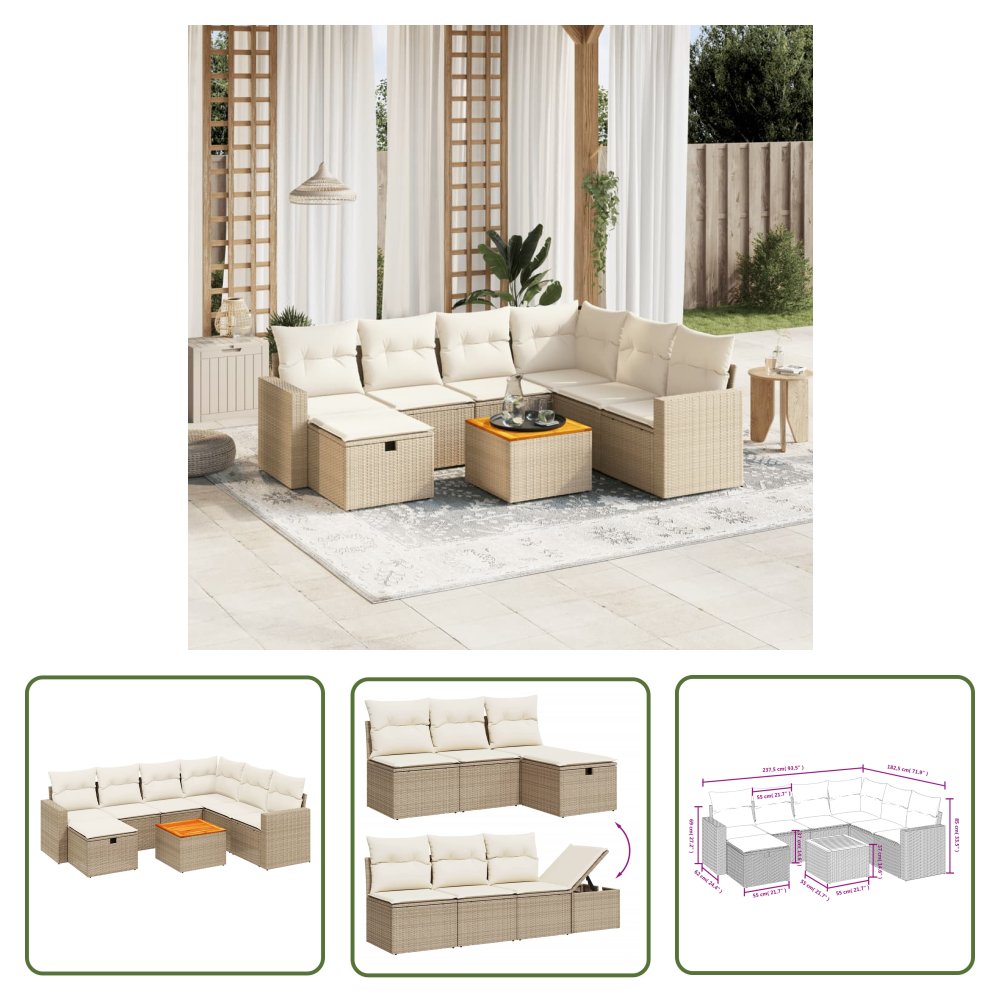 The Living Store 8-cz. zestaw mebli ogrodowych z poduszkami - beżowy - polirattan - Sofa Ogrodowa