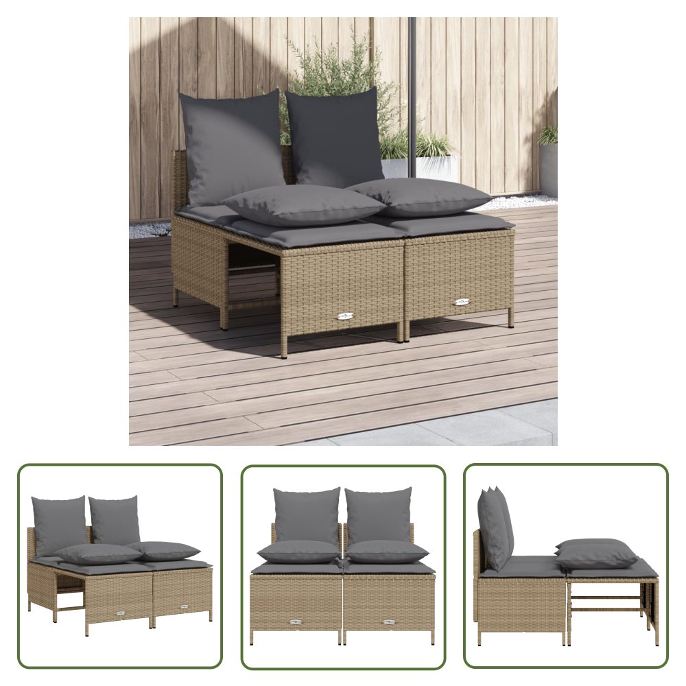 The Living Store 4-cz. zestaw mebli ogrodowych z poduszkami - beżowy - polirattan - Sofa Ogrodowa