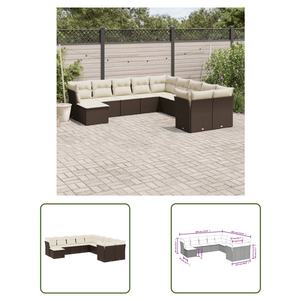 The Living Store 11-cz. zestaw mebli ogrodowych z poduszkami - brązowy - rattan PE - Sofa Ogrodowa