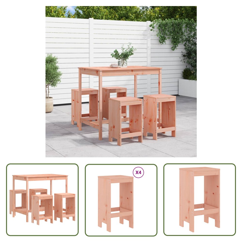 The Living Store 5-cz. zestaw mebli barowych do ogrodu - lite drewno daglezjowe - Meble Ogrodowe
