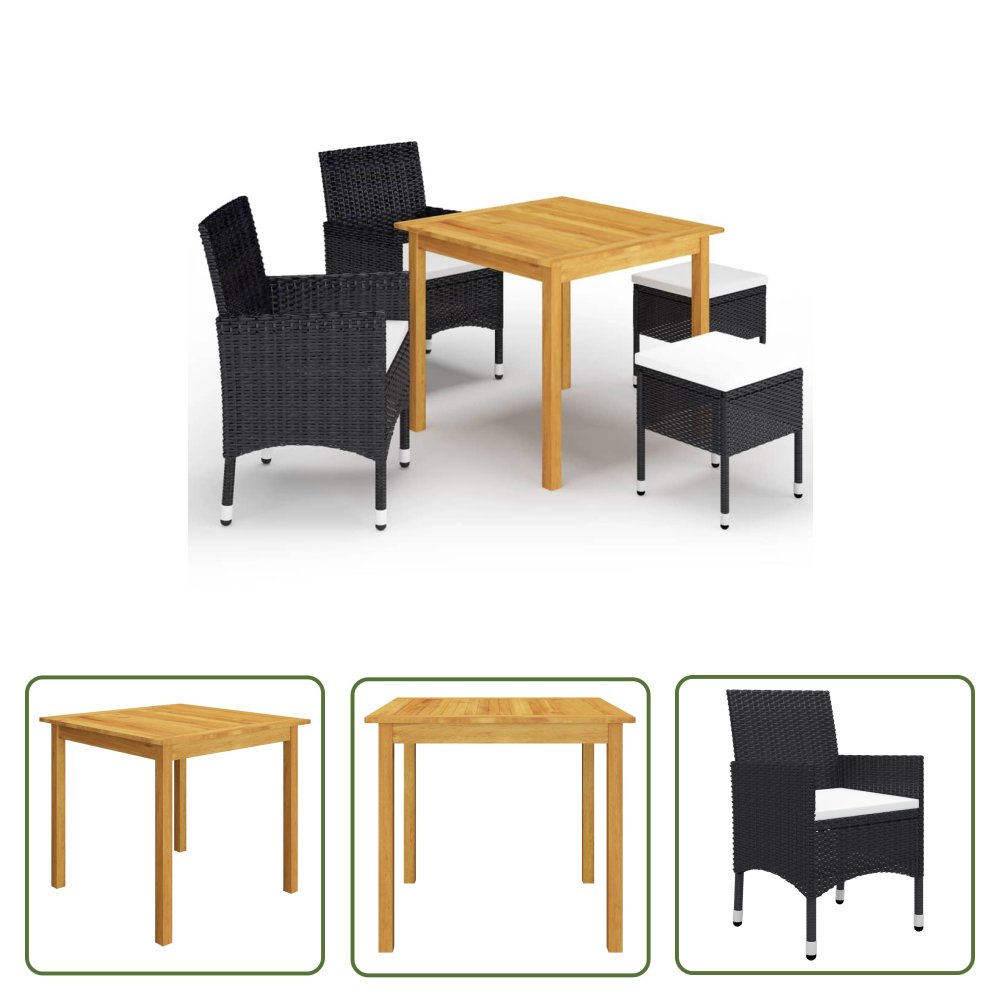 The Living Store 5-częściowy zestaw mebli ogrodowych - czarny - Ogrodowy Zestaw Jadalniany