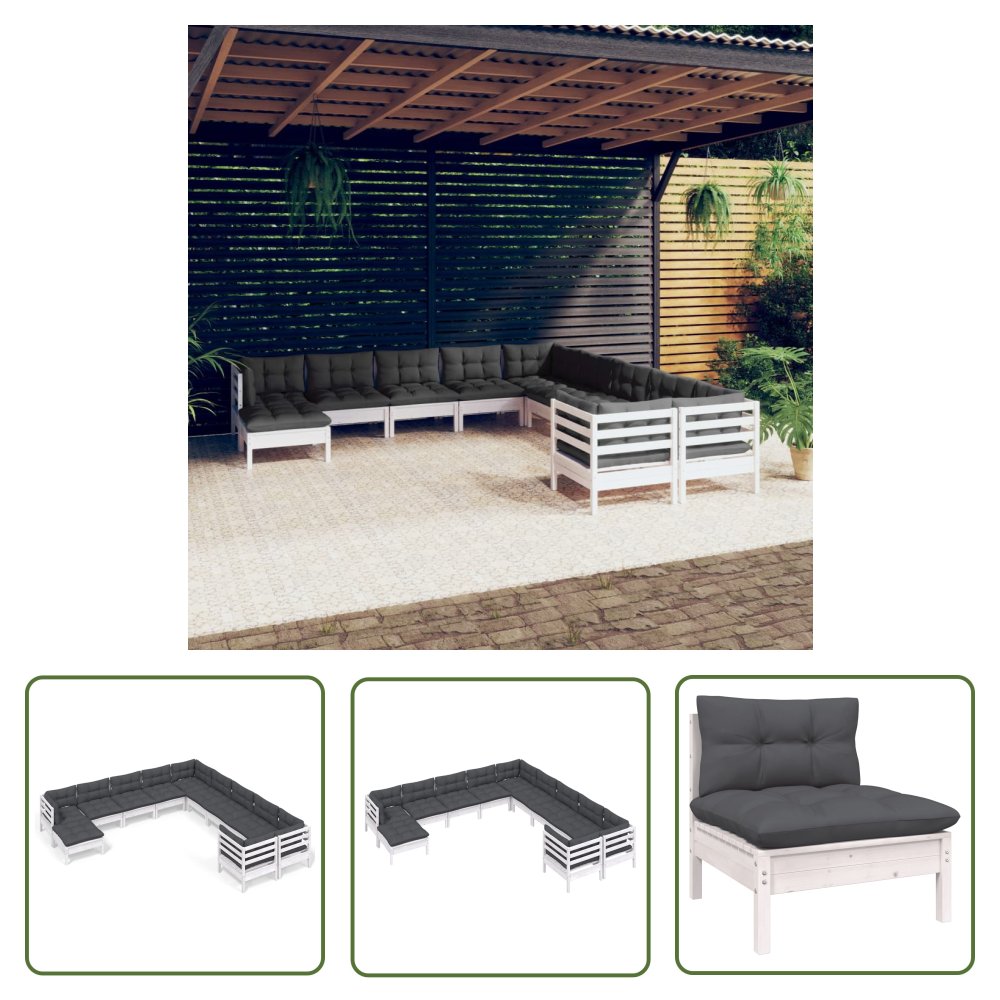 The Living Store 11-cz. zestaw wypoczynkowy do ogrodu - z poduszkami - biały - Zestaw Wypoczynkowy Do Ogrodu