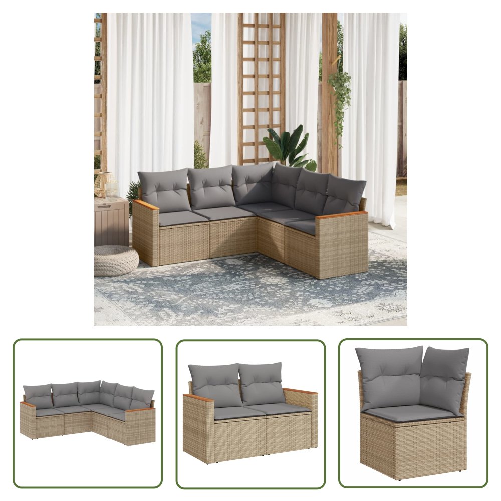 The Living Store 5-cz. zestaw mebli ogrodowych z poduszkami - mieszany beż - Sofa Ogrodowa