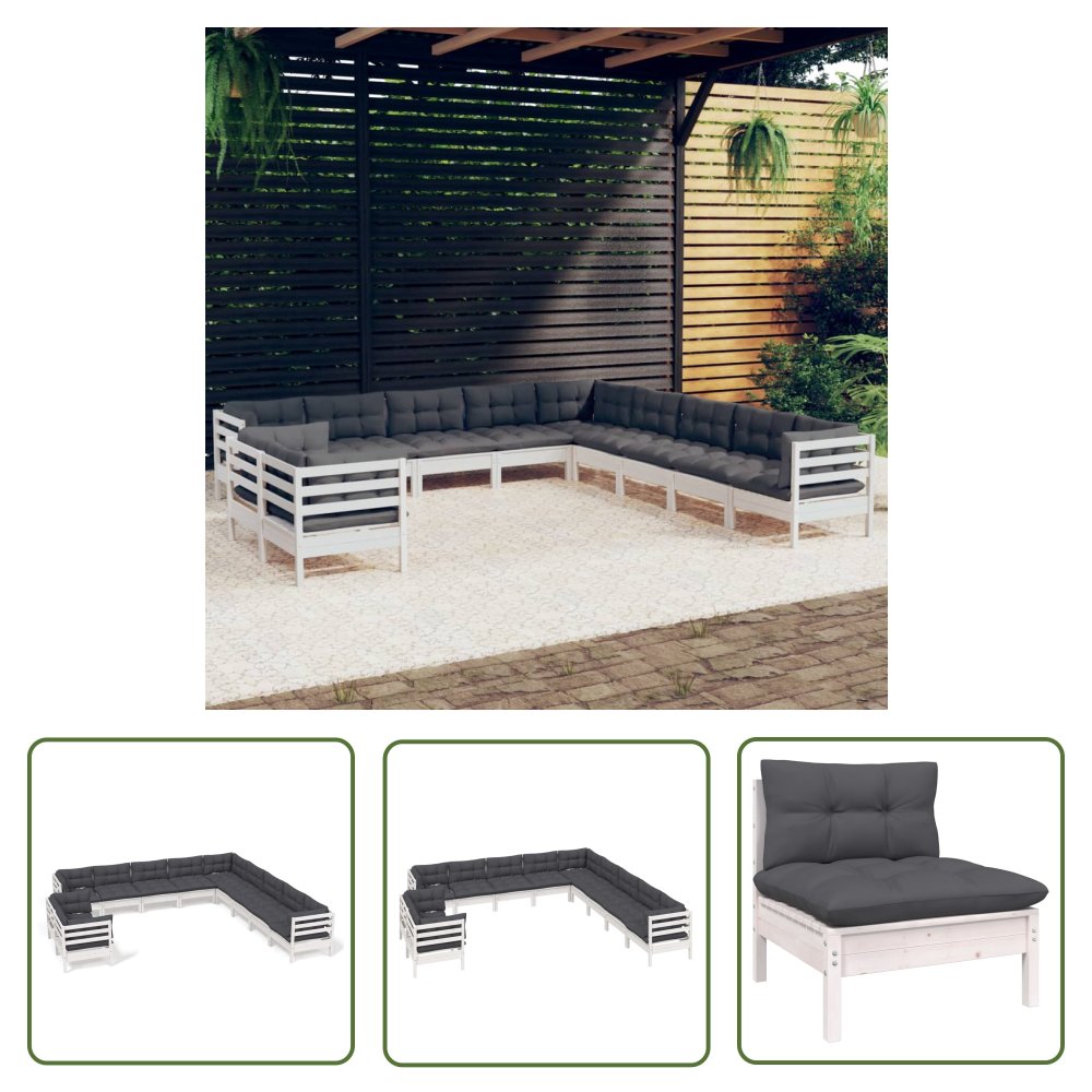 The Living Store 11-cz. zestaw wypoczynkowy do ogrodu - poduszki - biała sosna - Zestaw Wypoczynkowy Do Ogrodu