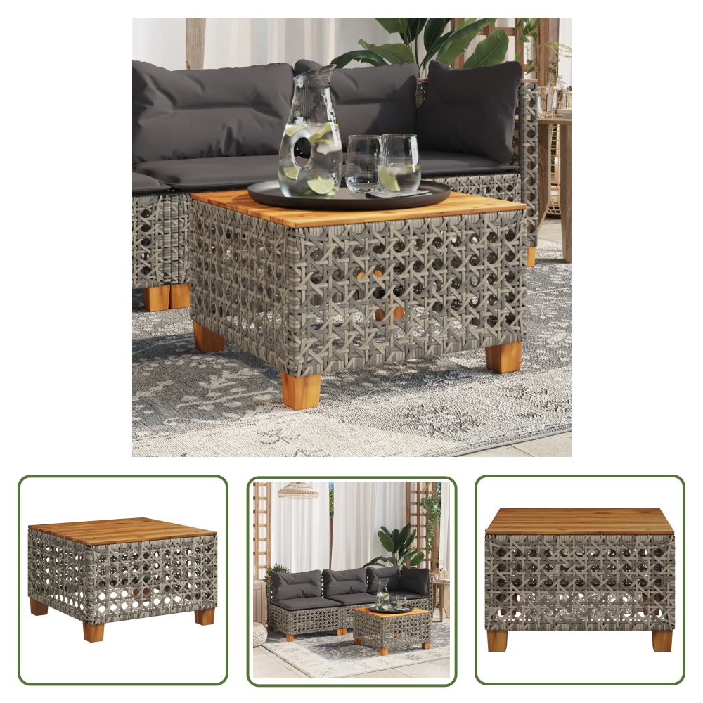 The Living Store Stolik ogrodowy - szary - 55x55x36 cm rattan PE i drewno akacjowe - Stolik Ogrodowy