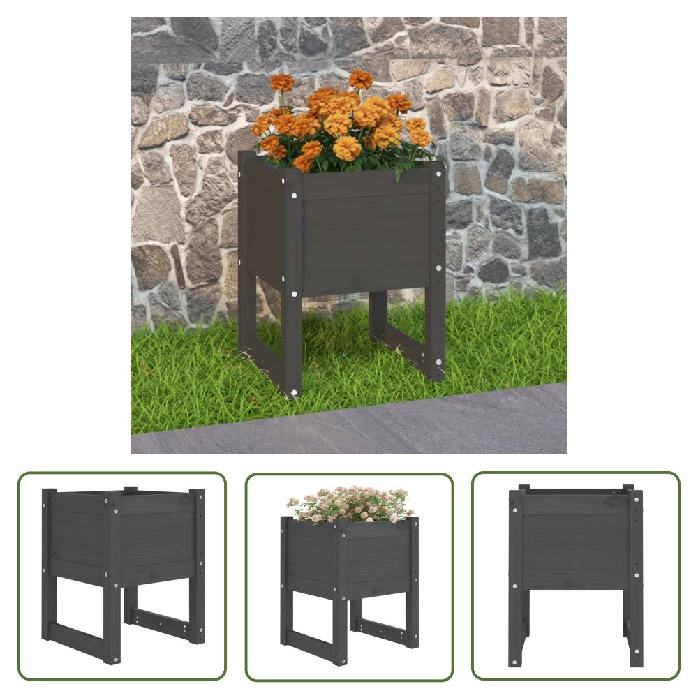 The Living Store Donica - szara - 40x40x52 -5 cm - lite drewno sosnowe - Donica Ogrodowa
