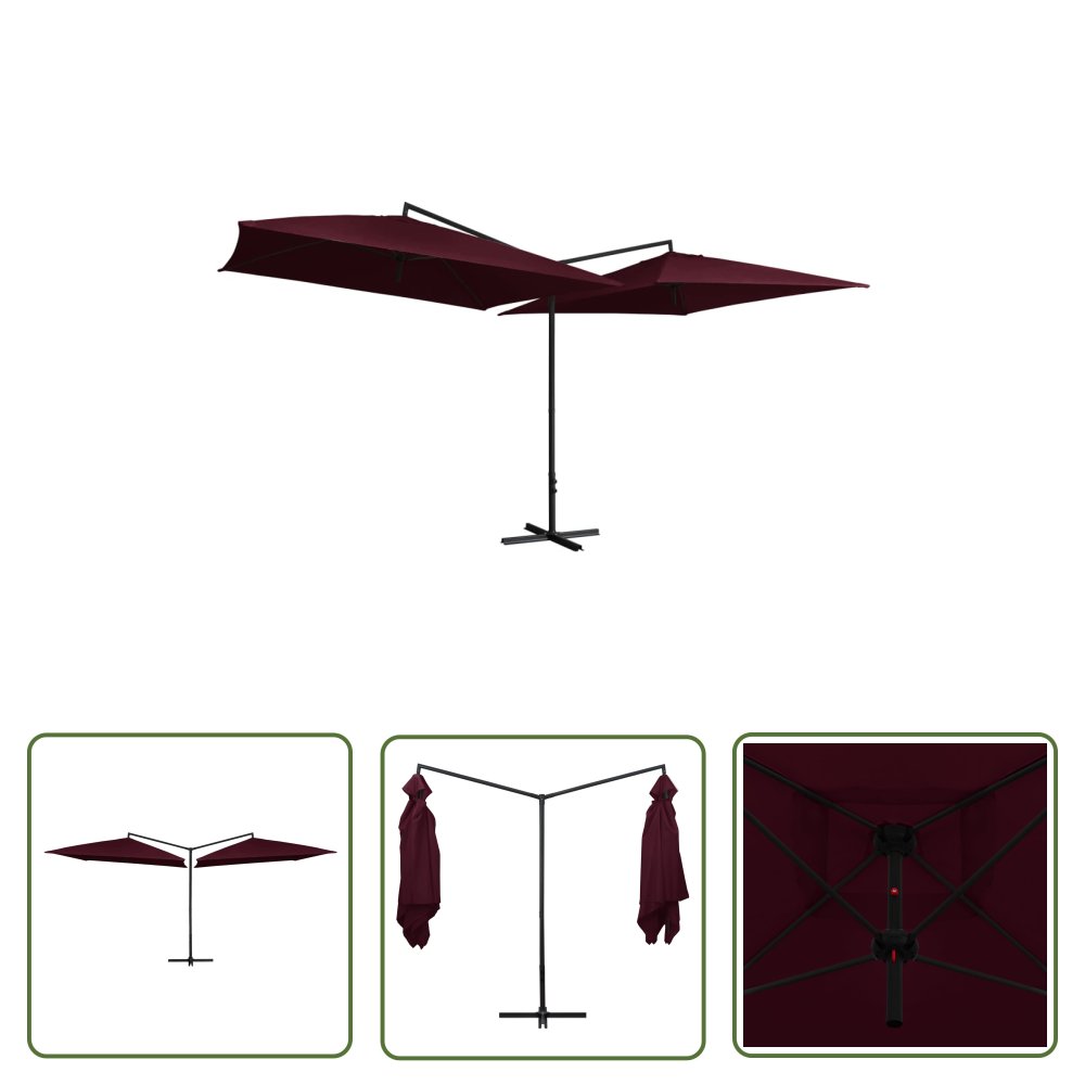 The Living Store Podwójny parasol na stalowym słupku - 250 x 250 cm - bordowy - Parasol Podwójny