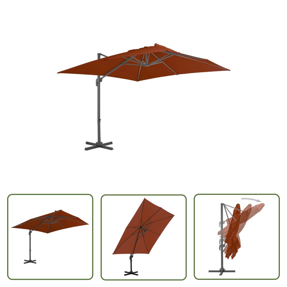 The Living Store Parasol wiszący z aluminiowym słupkiem - 300x300 cm - terakota - Parasol Wiszący