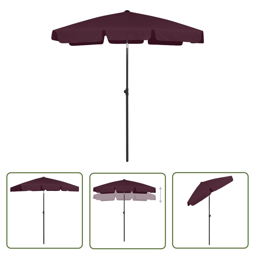 The Living Store Parasol plażowy - bordowy - 180x120 cm - Parasol Ogrodowy