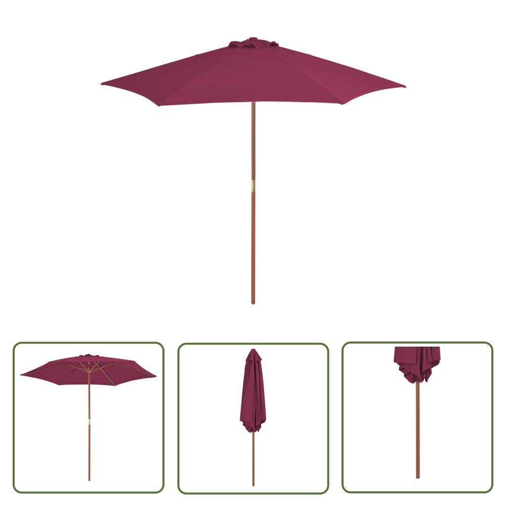 The Living Store Parasol ogrodowy na drewnianym słupku - 270 cm - bordowy - Parasol