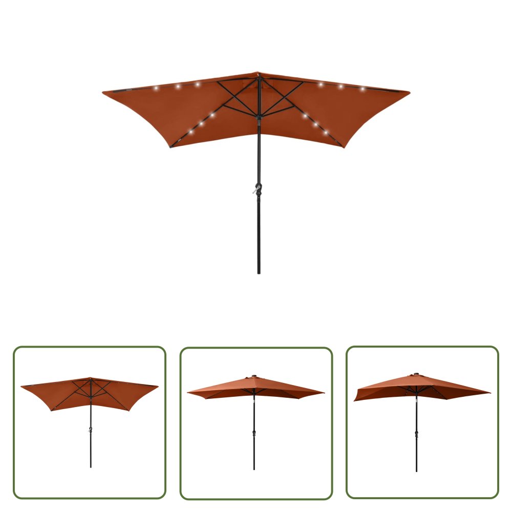 The Living Store Parasol ogrodowy z LED i stalowym słupkiem - terakota - 2x3 m - Parasol Ogrodowy