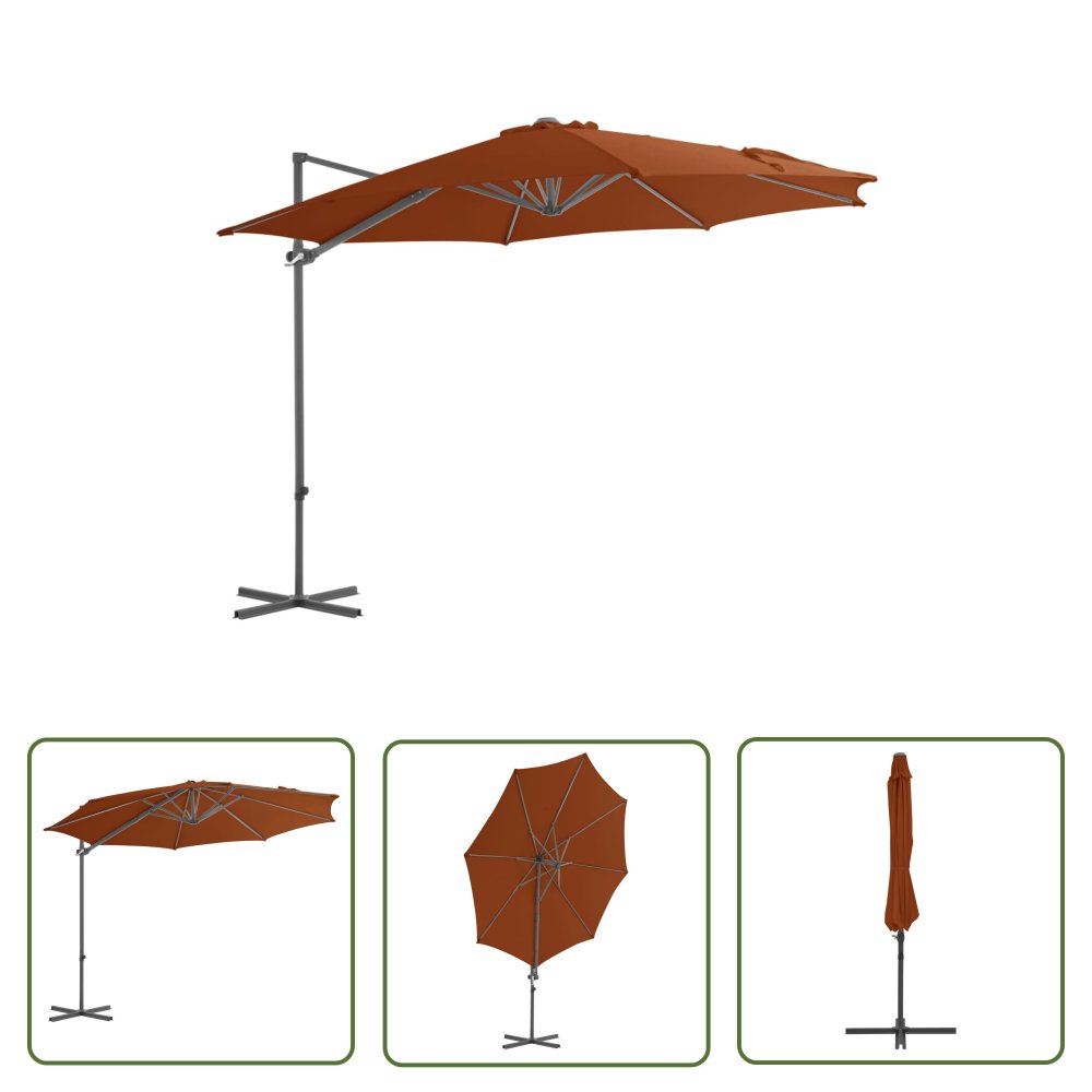 The Living Store Parasol wiszący ze stalowym słupkiem - 300 cm - terakota - Parasol Wiszący