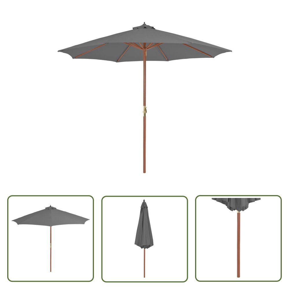 The Living Store Parasol ogrodowy na drewnianym słupku - 300 cm - antracytowy - Parasol