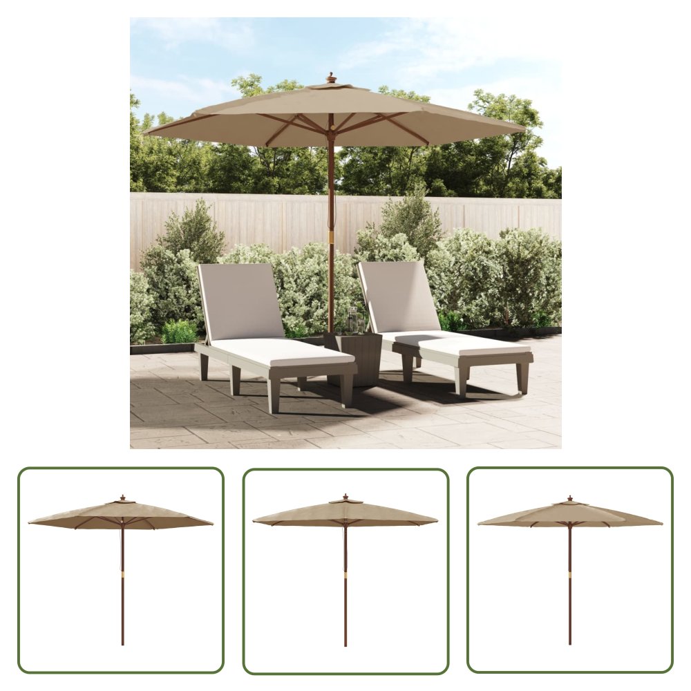 The Living Store Parasol ogrodowy na drewnianym słupku - kolor taupe - 299x240 cm - Parasol Ogrodowy
