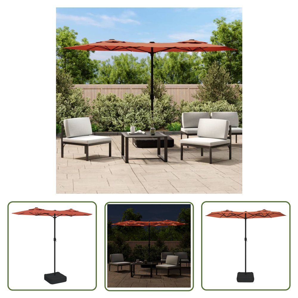The Living Store Podwójny parasol ogrodowy z LED - terakota - 316x240 cm - Parasol Ogrodowy