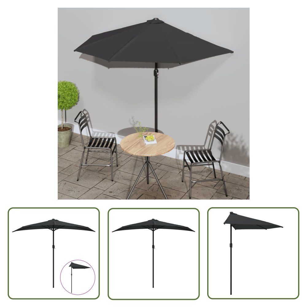 The Living Store Półparasol balkonowy - aluminiowy słupek - czarny - 270x144x222 cm - Parasol Balkonowy