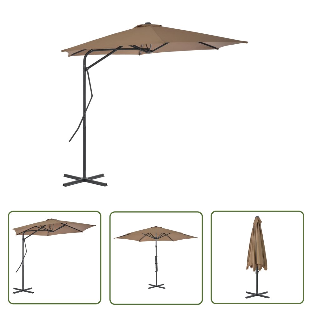 The Living Store Parasol ogrodowy na słupku stalowym - 300 cm - kolor taupe - Parasol
