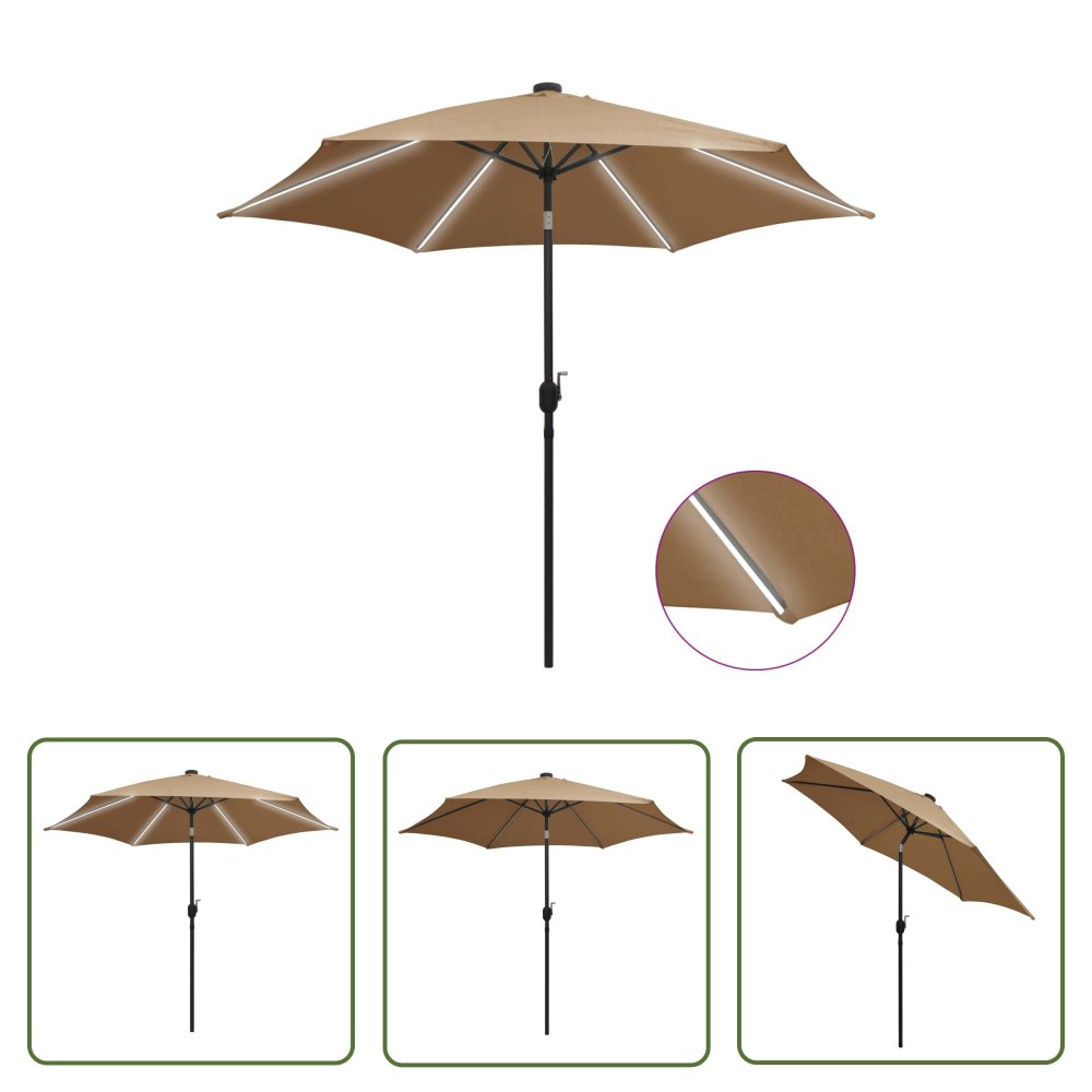 The Living Store Parasol ogrodowy z LED i aluminiowym słupkiem - 300 cm - taupe - Parasol Ogrodowy