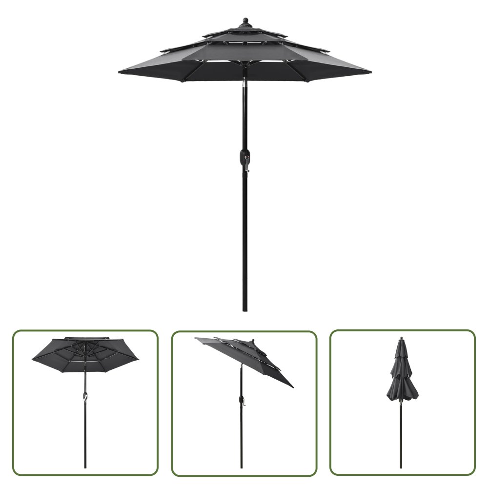 The Living Store 3-poziomowy parasol na aluminiowym słupku - antracytowy - 2 m - Parasol Ogrodowy