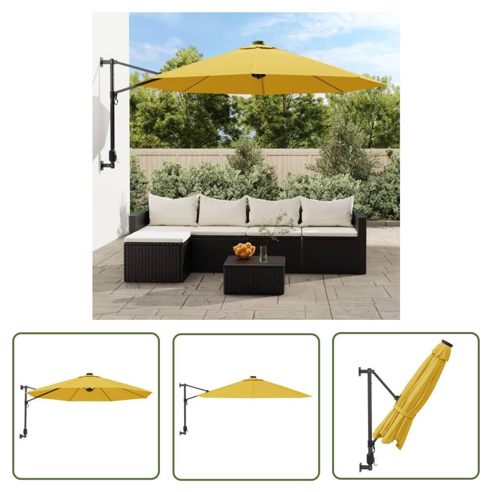 The Living Store Ścienny parasol ogrodowy - żółty - 290 cm - Parasol Ogrodowy