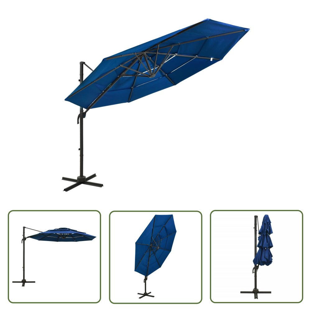 The Living Store 4-poziomowy parasol na aluminiowym słupku - niebieski - 3x3 m - Parasol Ogrodowy