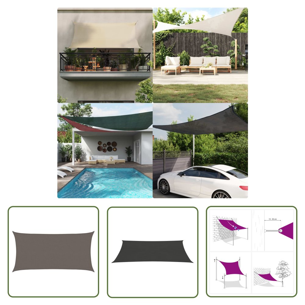 The Living Store Żagiel przeciwsłoneczny - 160 g/m² - antracytowy - 3x6 m - HDPE - Żagiel Ogrodowy