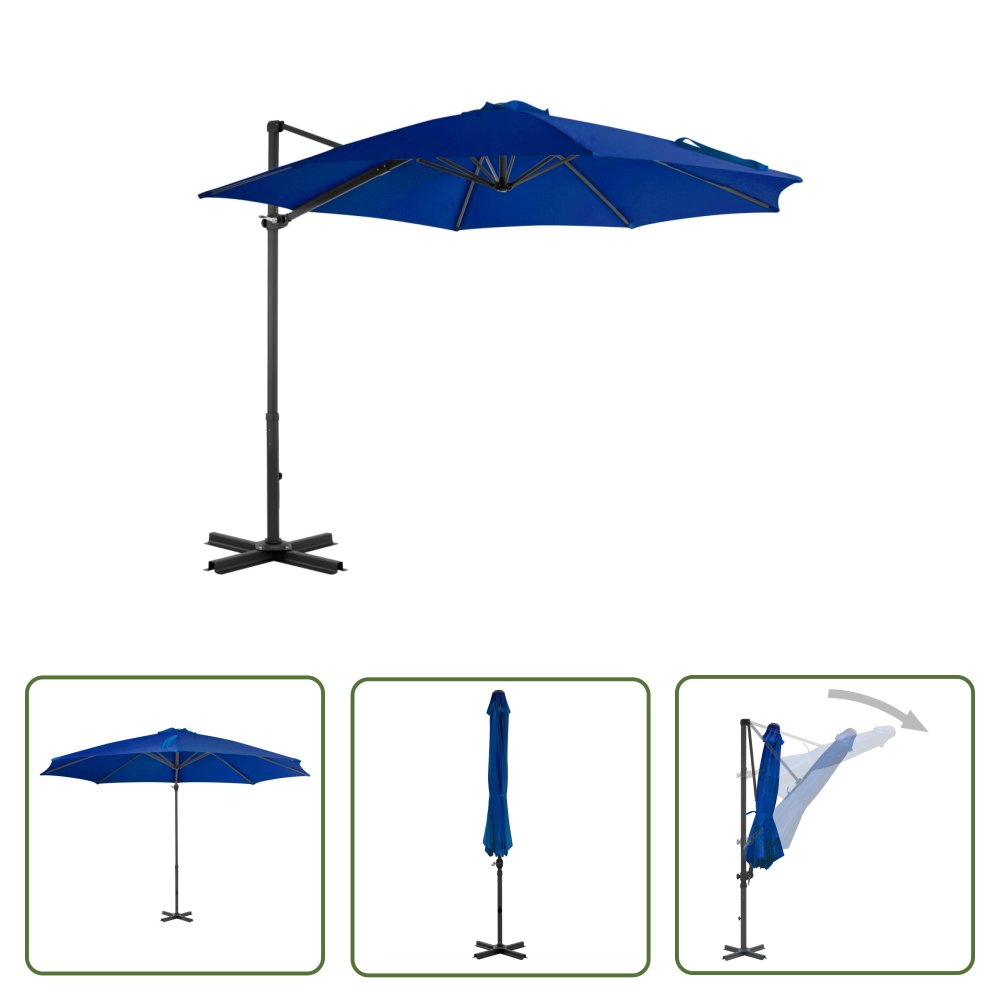 The Living Store Parasol wiszący z aluminiowym słupkiem - 300 cm - niebieski - Parasol Wiszący