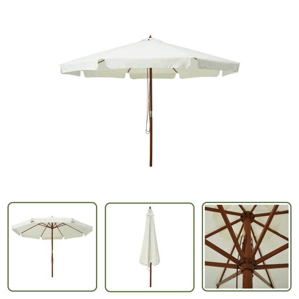 The Living Store Parasol ogrodowy na drewnianym słupku - 330 cm - piaskowa biel - Parasol