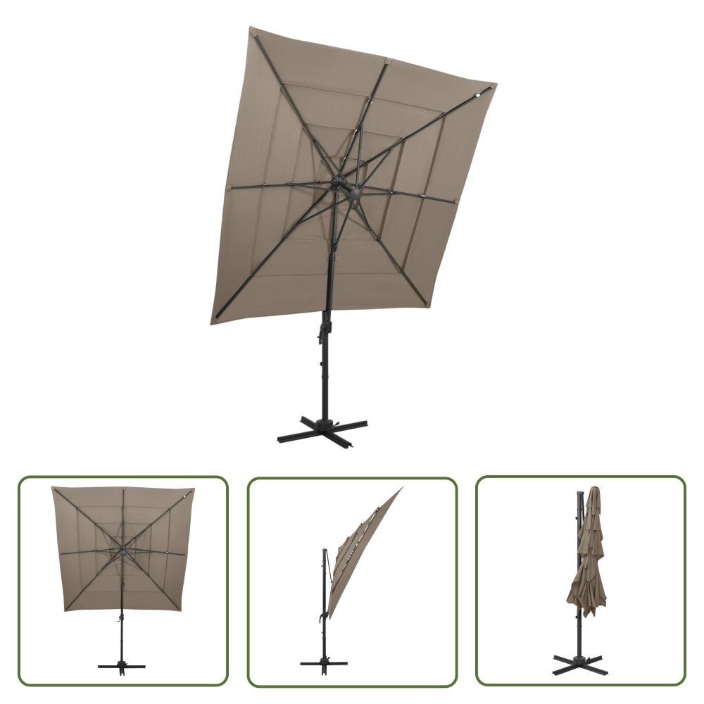 The Living Store 4-poziomowy parasol na aluminiowym słupku - taupe - 250x250 cm - Parasol Ogrodowy