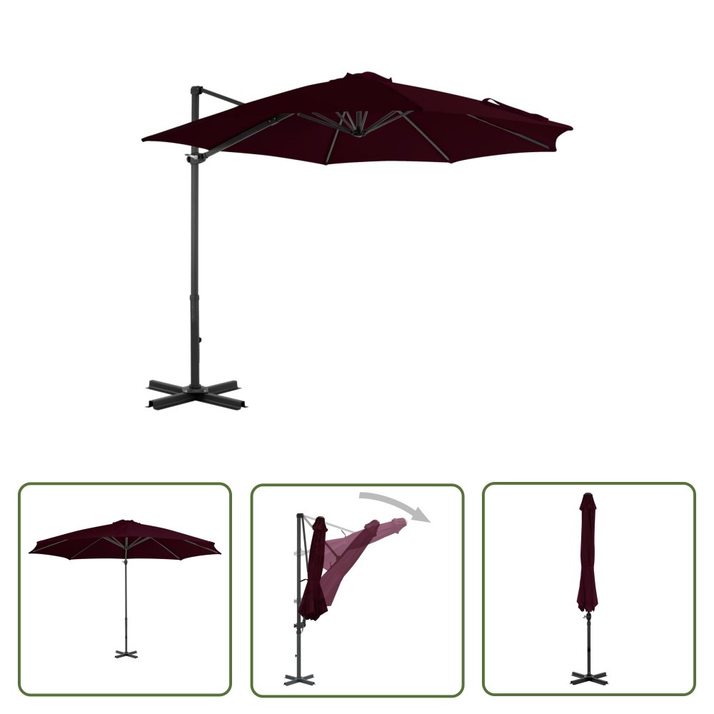 The Living Store Parasol wiszący z aluminiowym słupkiem - 300 cm - czerwony - Parasol Wiszący