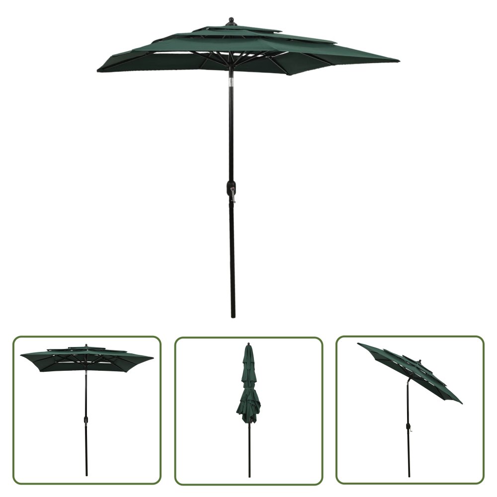 The Living Store 3-poziomowy parasol na aluminiowym słupku - zielony - 2x2 m - Parasol Ogrodowy