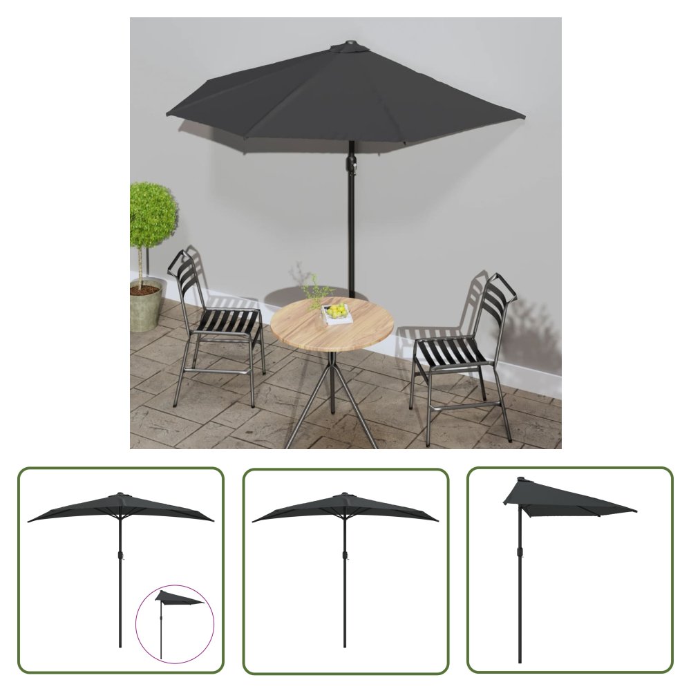 The Living Store Półparasol balkonowy na słupku z aluminium - 270x144cm - antracyt - Parasol Balkonowy