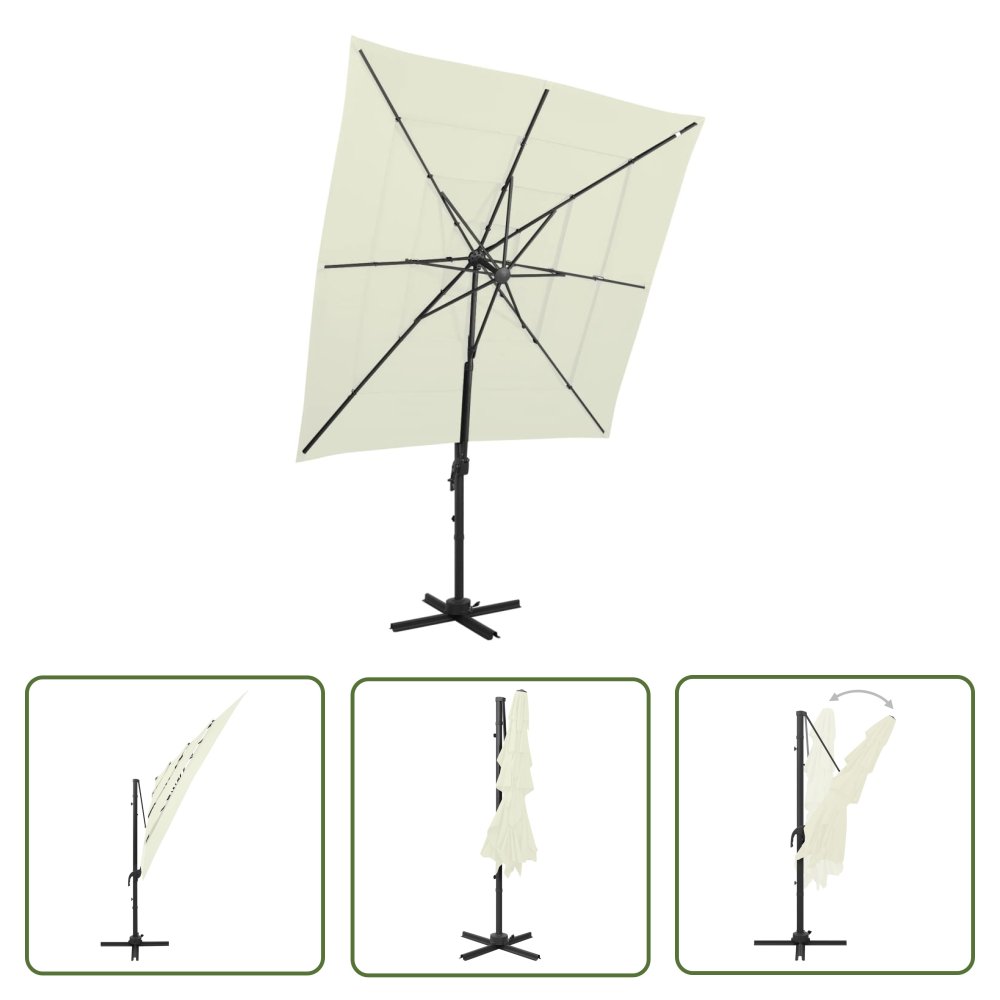 The Living Store 4-poziomowy parasol na aluminiowym słupku - piaskowy - 250x250 cm - Parasol Ogrodowy