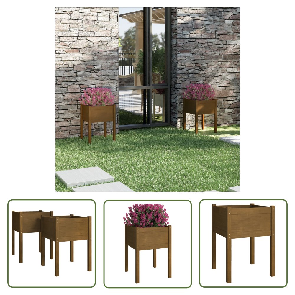 The Living Store Donice ogrodowe - 2 szt. - miodowy brąz - 50x50x70 cm - sosnowe - Podwyższona Donica