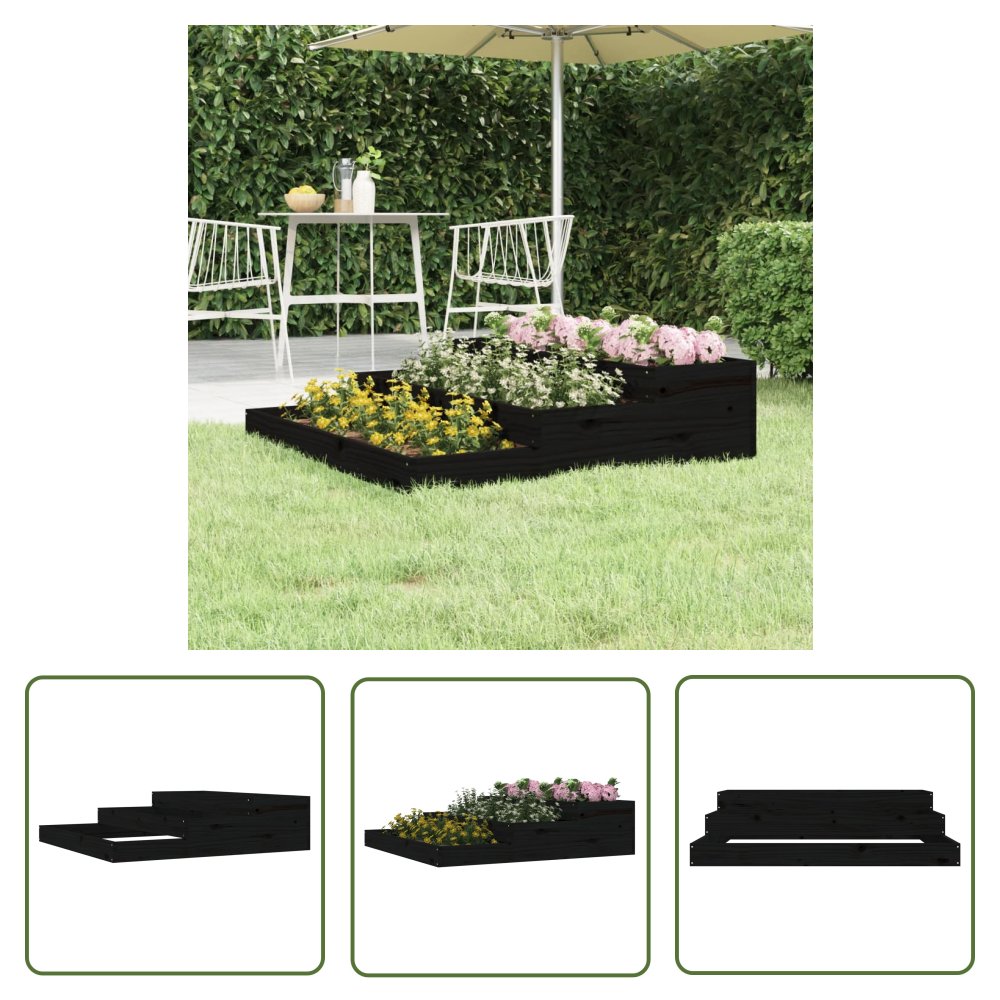 The Living Store Donica - czarna - 107x107x27 cm - lite drewno sosnowe - Donica Ogrodowa