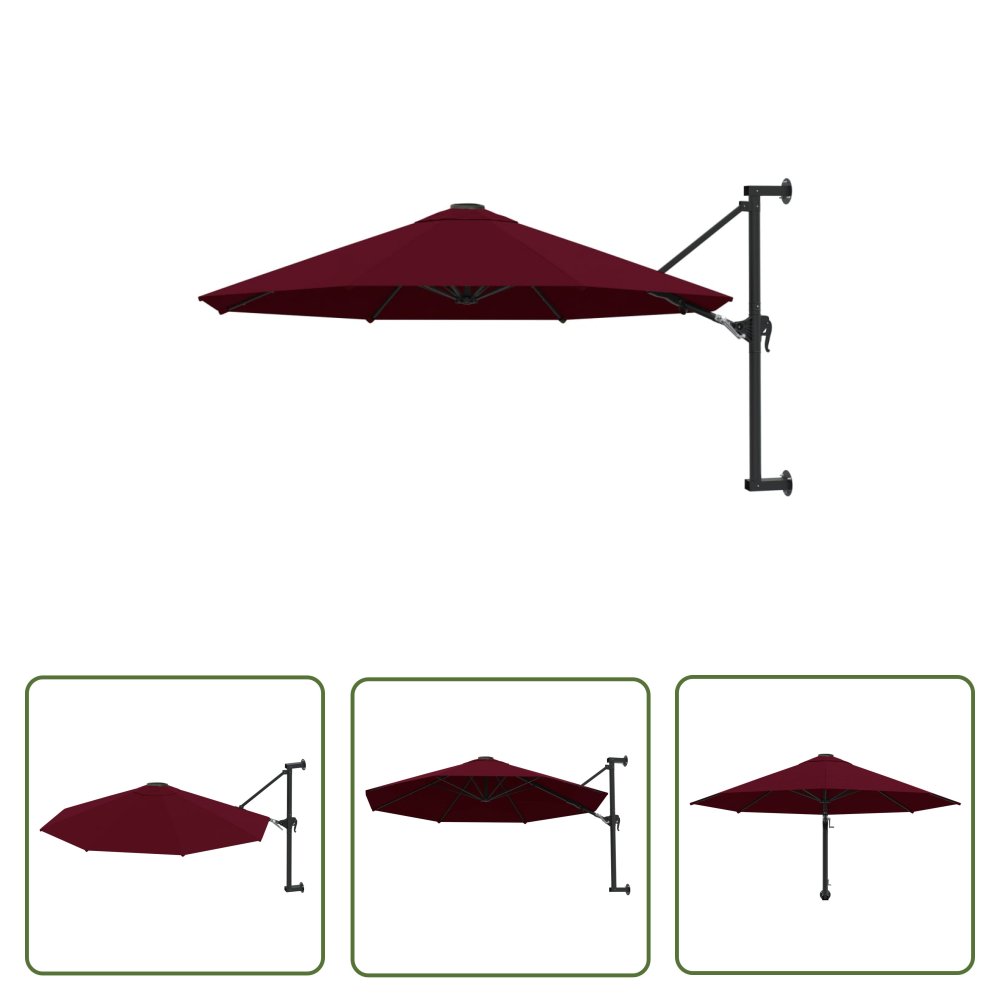 The Living Store Parasol ścienny na metalowym słupku - 300 cm - burgund - Parasol