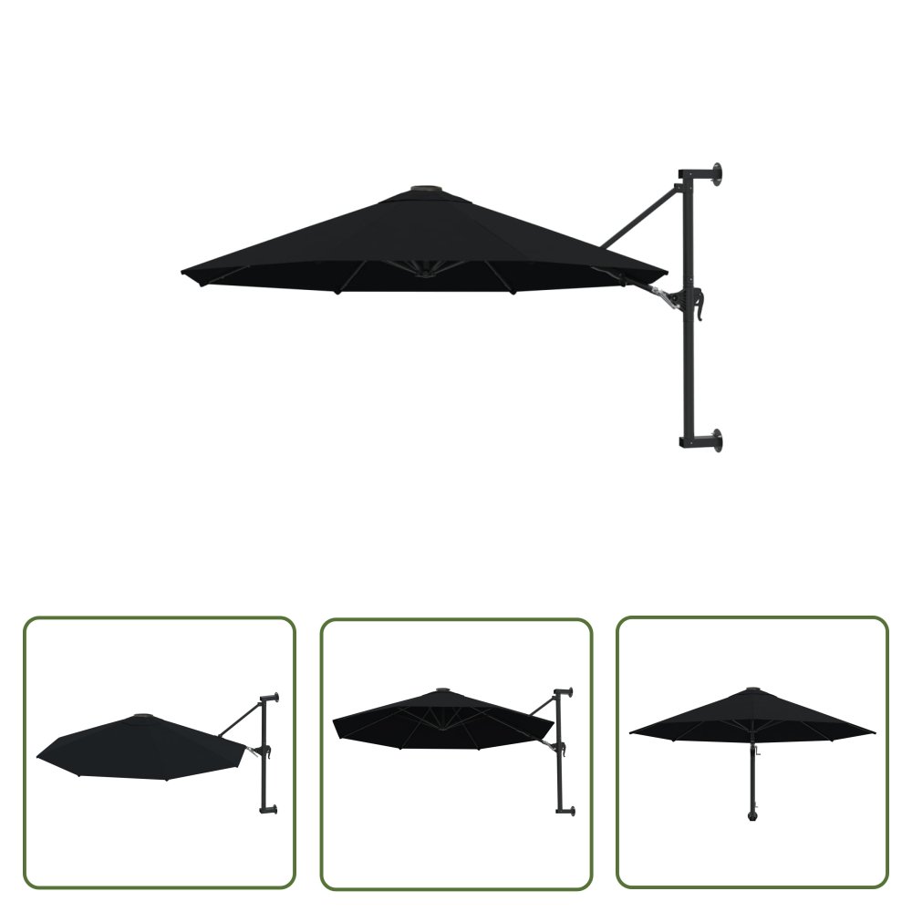 The Living Store Parasol ścienny na metalowym słupku - 300 cm - czarny - Parasol