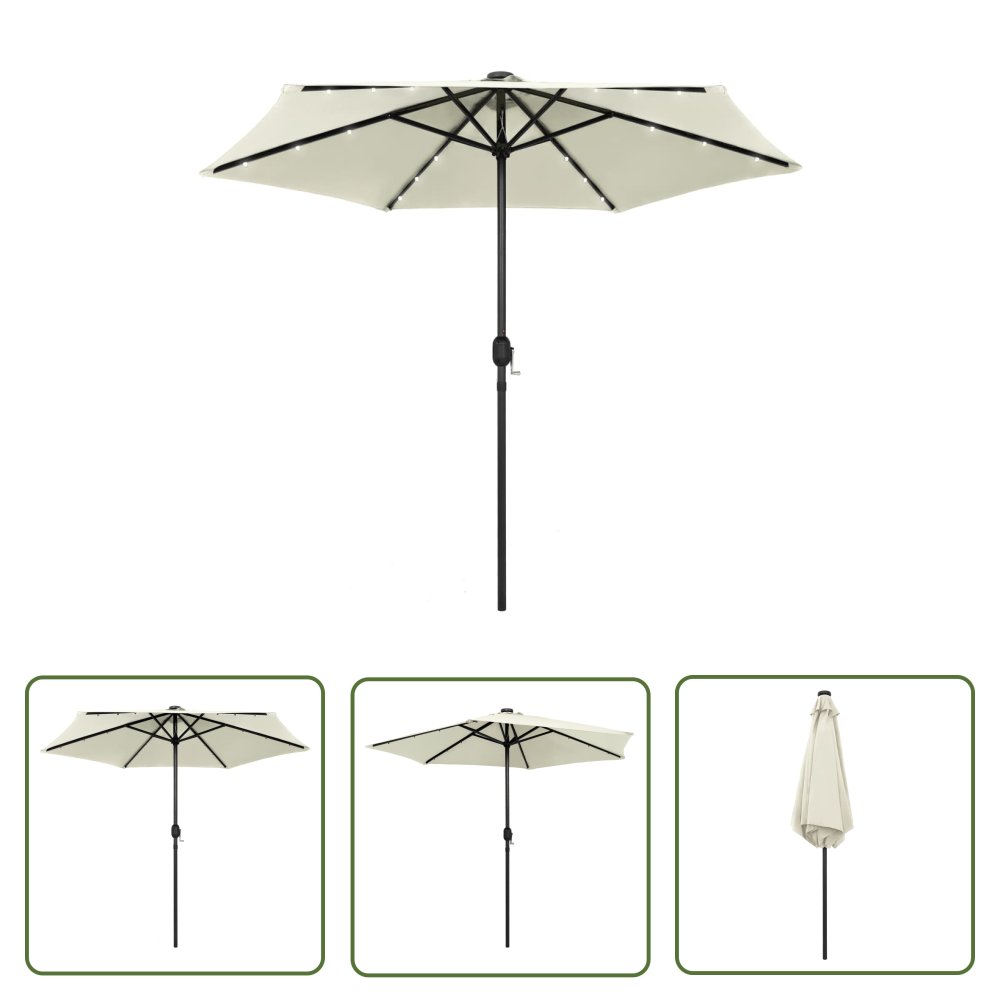 The Living Store Parasol ogrodowy z LED i aluminiowym słupkiem - 270 cm - piaskowy - Parasol Ogrodowy