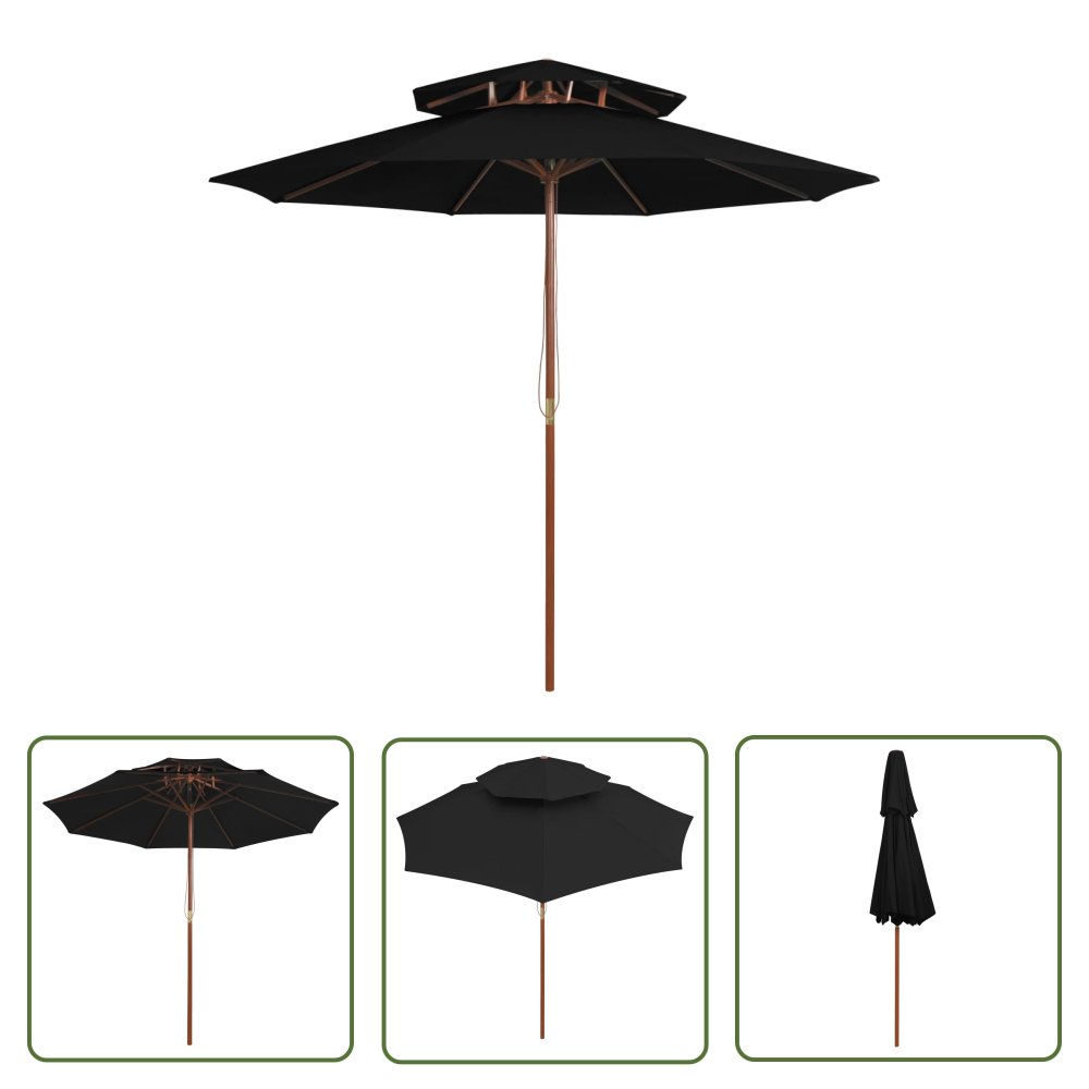 The Living Store Parasol ogrodowy z dwupoziomową czaszą - czarny - 270 cm - Parasol Ogrodowy