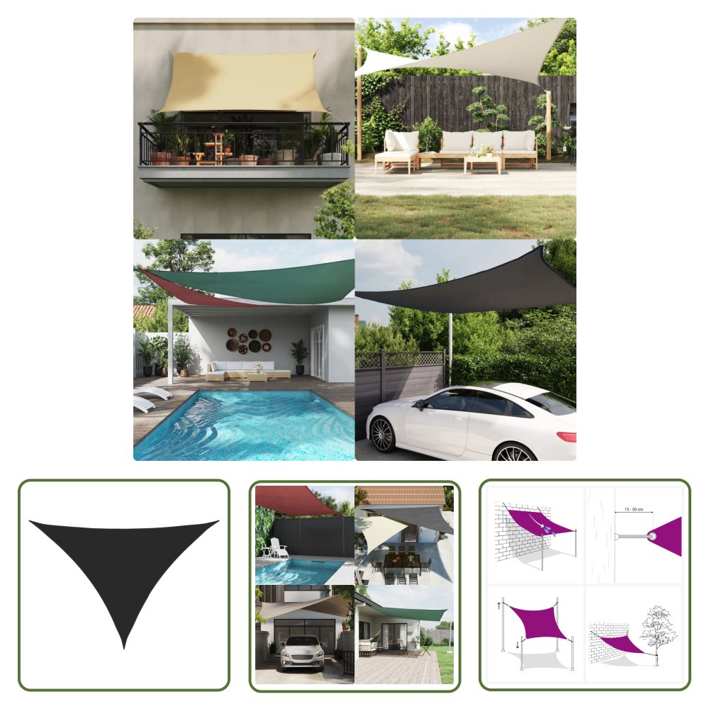 The Living Store Trójkątny żagiel ogrodowy - tkanina Oxford - 5x6x6 m - czarny - Żagiel Ogrodowy