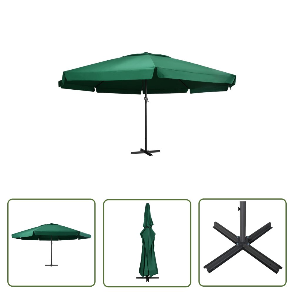 The Living Store Parasol ogrodowy na aluminiowym słupku - 600 cm - zielony - Parasol Ogrodowy