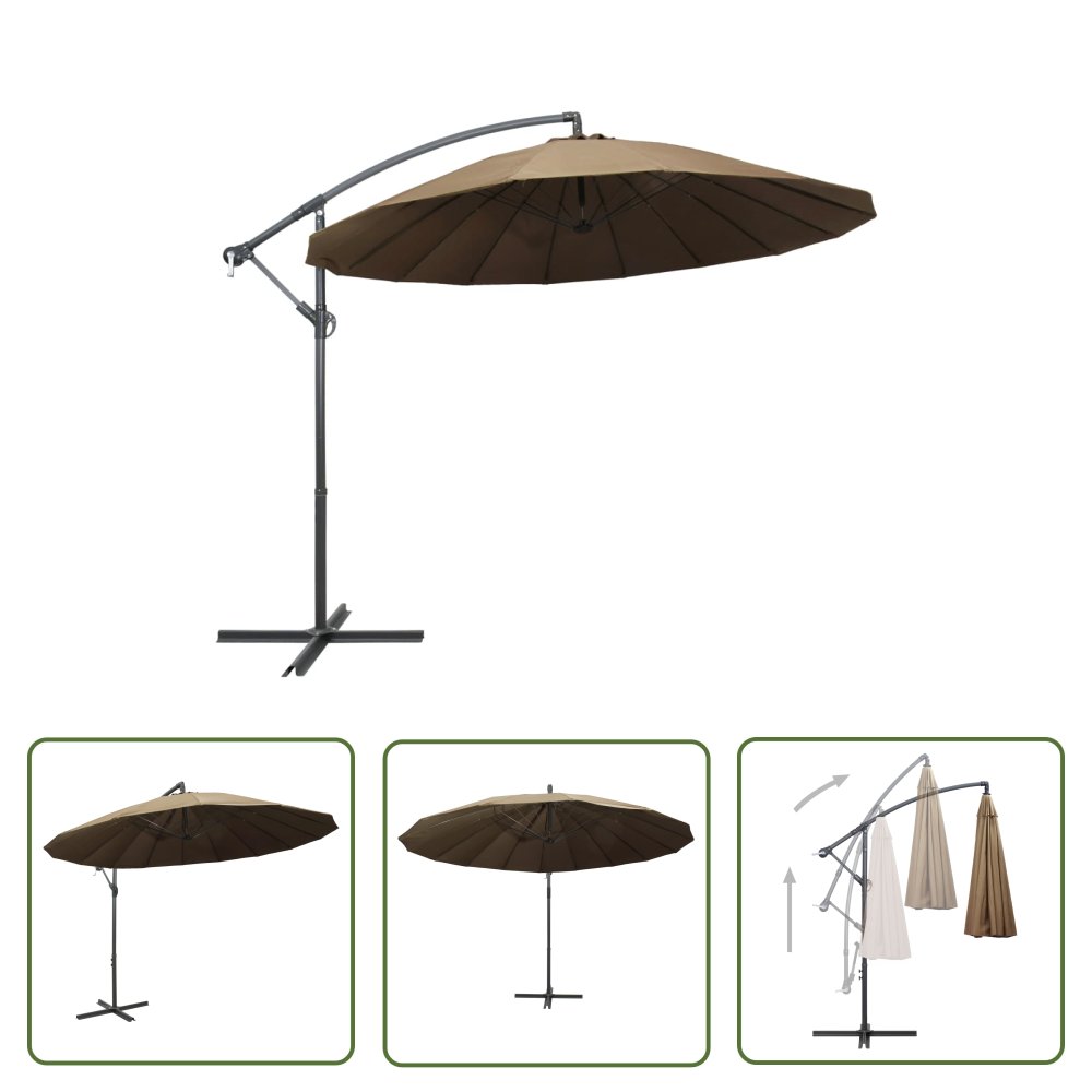 The Living Store Wiszący parasol ogrodowy - taupe - 3 m - słupek aluminiowy - Parasol