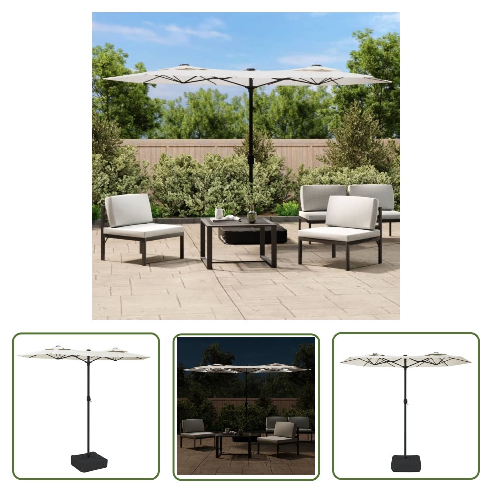 The Living Store Podwójny parasol ogrodowy z LED - piaskowy - 316x240 cm - Parasol Ogrodowy