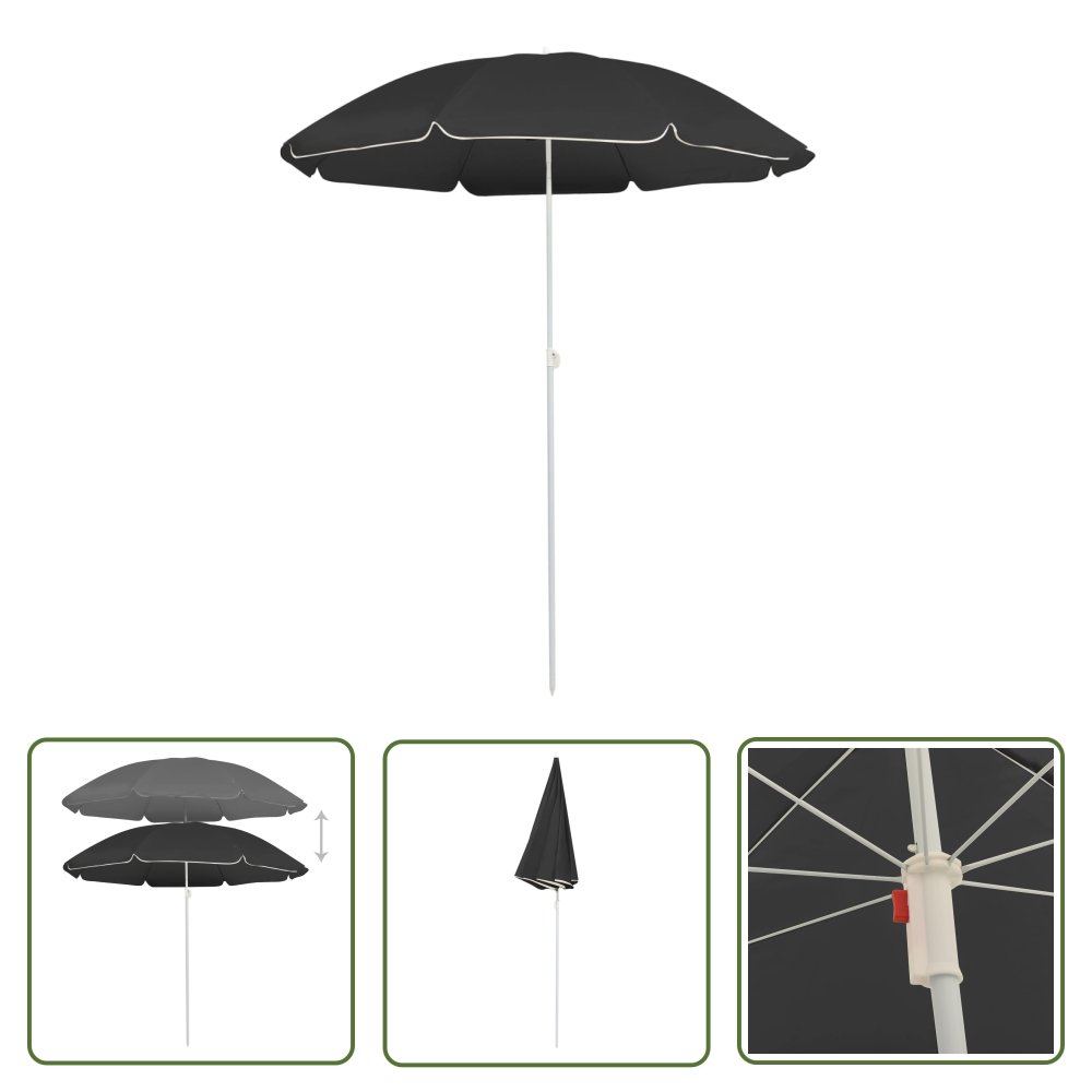 The Living Store Parasol ogrodowy na stalowym słupku - antracytowy - 180 cm - Parasol Ogrodowy