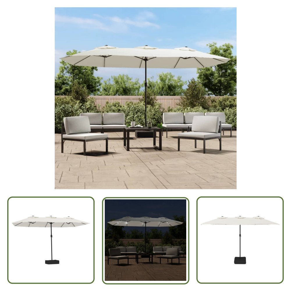 The Living Store Podwójny parasol ogrodowy z LED - piaskowy - 449x245 cm - Parasol Ogrodowy