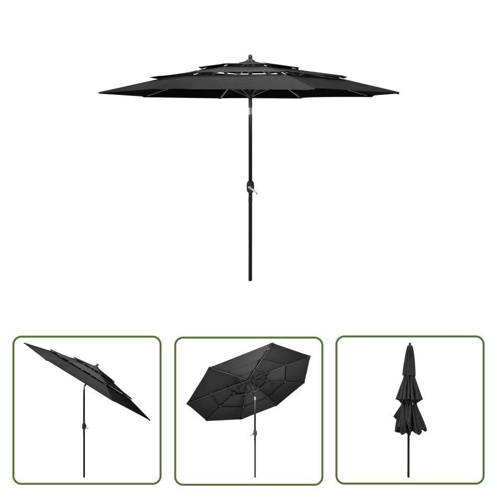 The Living Store 3-poziomowy parasol na aluminiowym słupku - antracytowy - 3 m - Parasol Ogrodowy