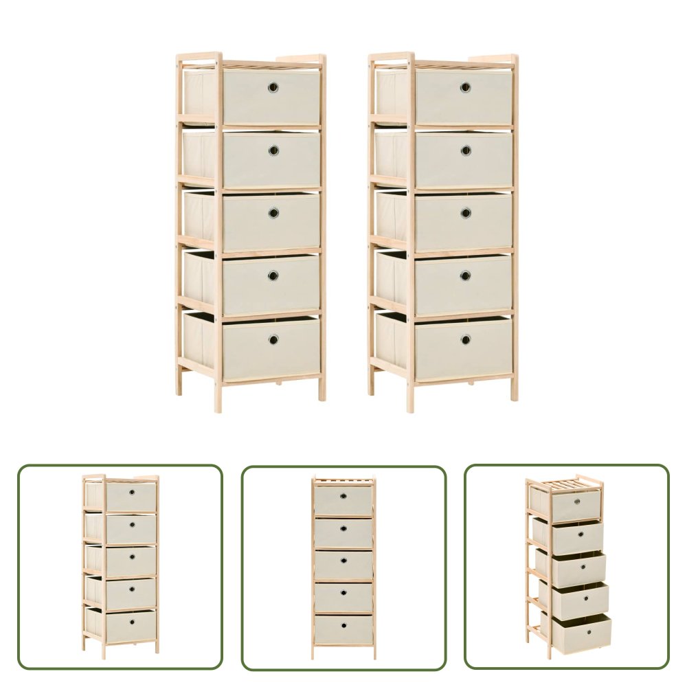 The Living Store Regał z 5 koszami z tkaniny - drewno cedrowe - beżowy - Szafka