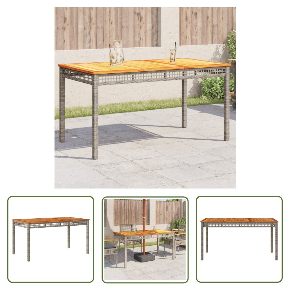 The Living Store Stół ogrodowy - szary - 140x80x75 cm - polirattan i akacja - Stół Ogrodowy